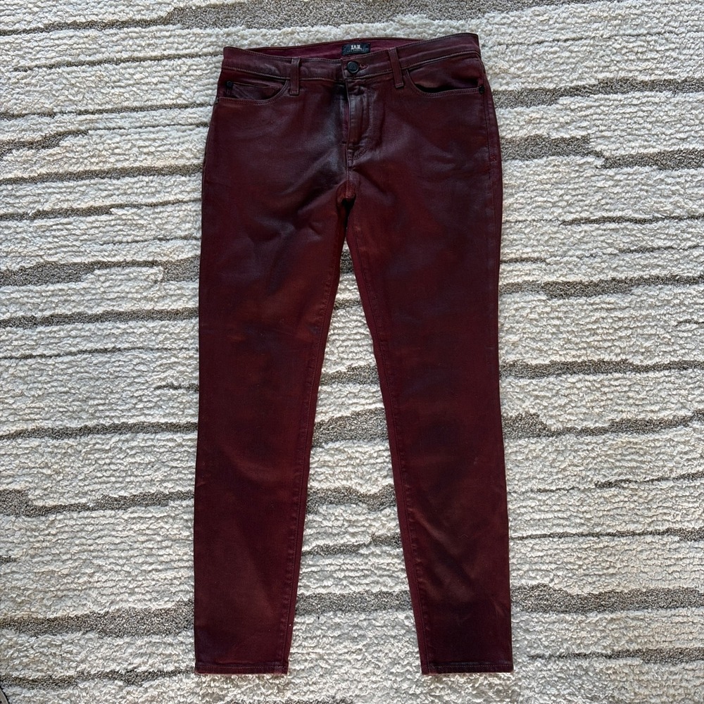 XA31 Los Angeles Designer Jeans Womens‎ 30 Mid Rise Skinny Maroon Burgundy Shiny